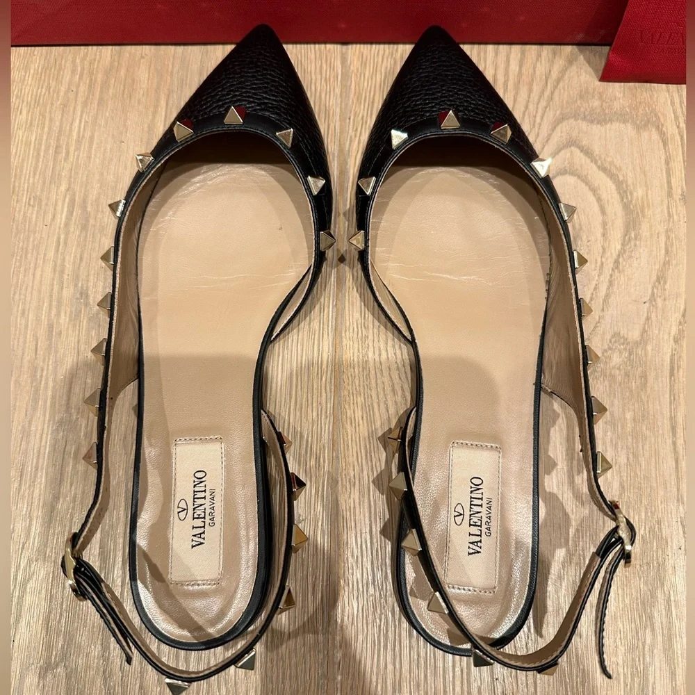 Valentino Ballerina Rockstud Black Point Toe Flats - Picture 7 of 14